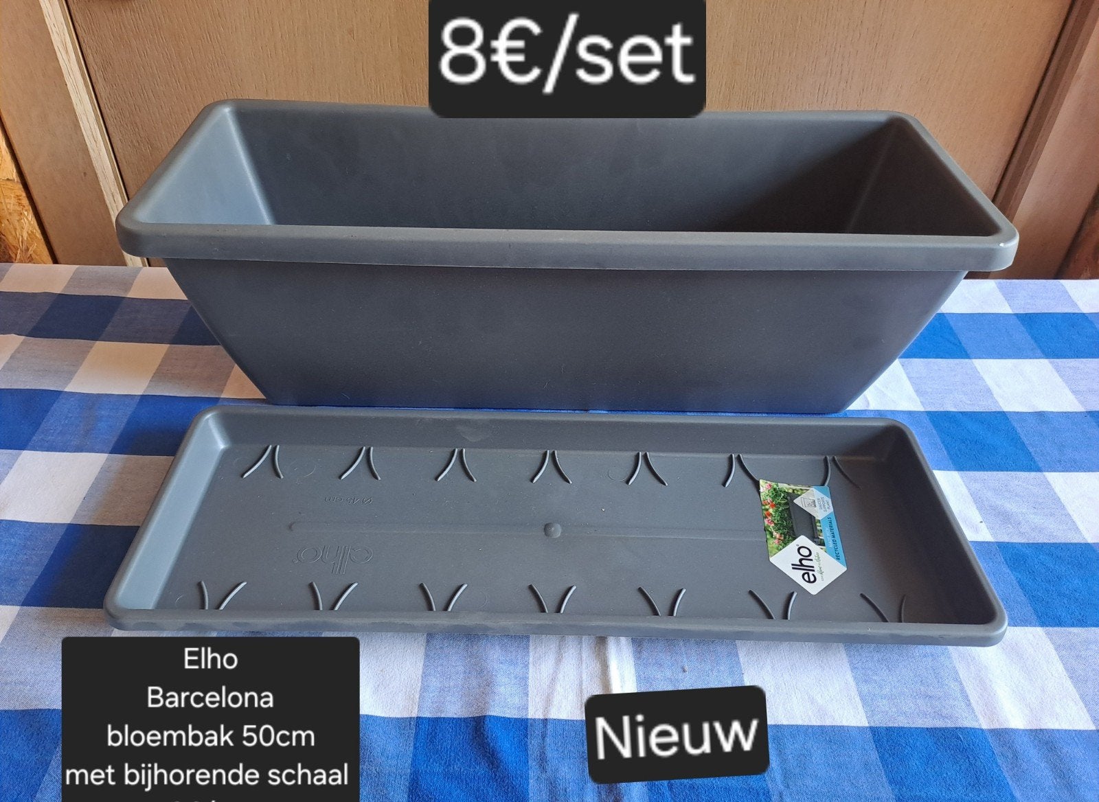 Elho Barcelona bloembak 50cm met schaal NIEUW, Tuin en Terras, Ophalen, Nieuw, Kunststof, Balkon