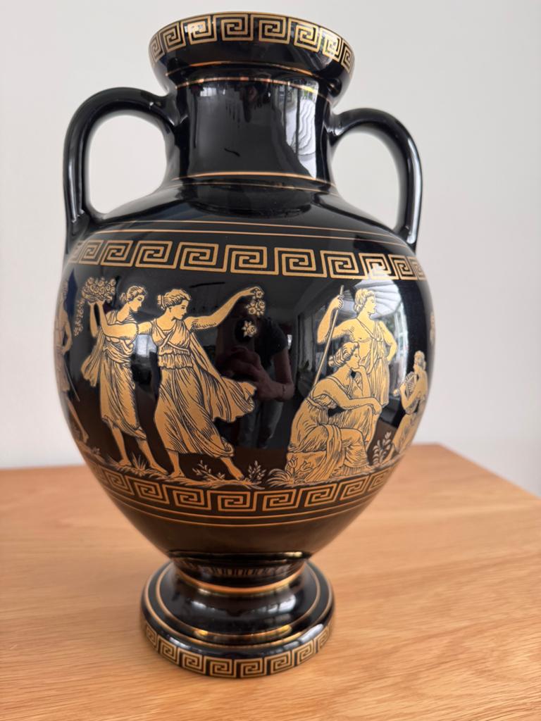 Vintage Griekse amfoor vaas – handgemaakt met 24K gold deco, Antiek en Kunst, Ophalen