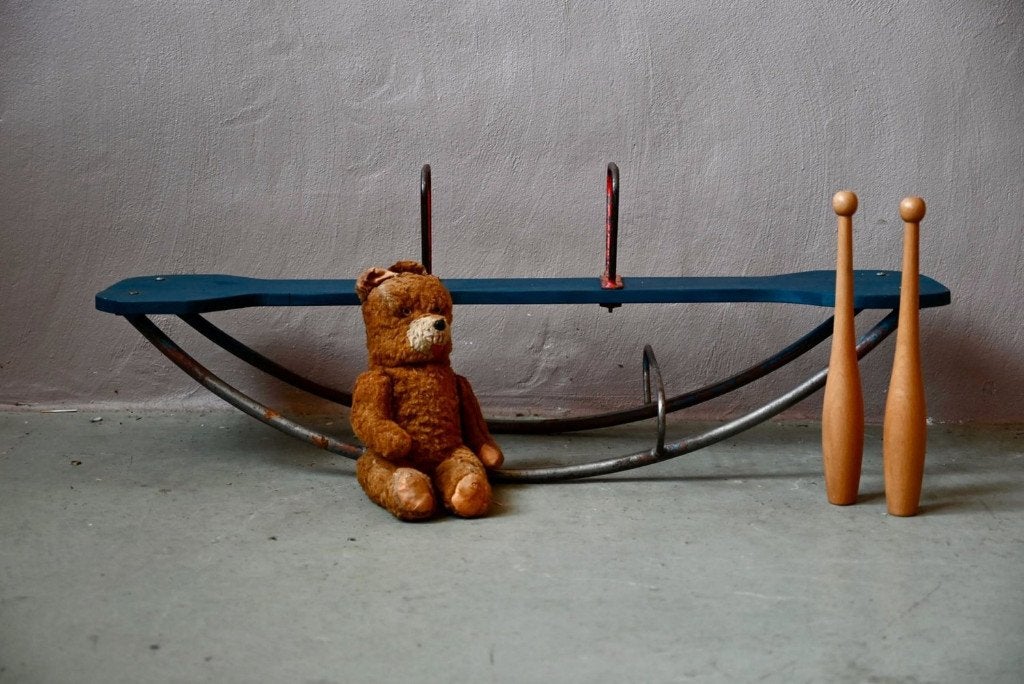 Bascule enfant vintage années 60 bois métal, Maison & Meubles, Enlèvement, Utilisé