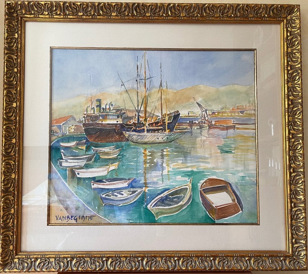 Havenzicht Antibes, Antiquités & Art, Gouache, Enlèvement, Maritime / eau, Encadré