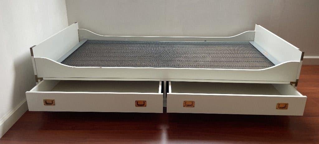 Eenpersoonsbed 90 x 200 met opberglades, Huis en Inrichting, Slaapkamer | Bedden, Gebruikt, Eenpersoons, 90 cm, 200 cm, Overige materialen