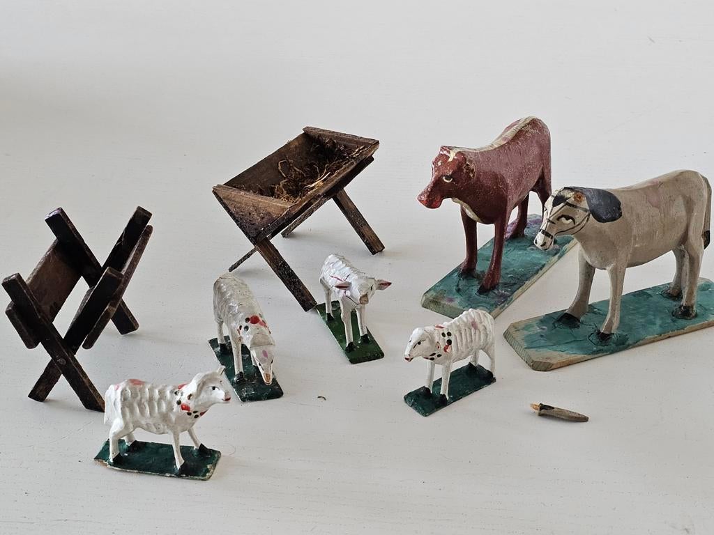 Grulich kerststalbeeld, dieren houtsnijwerk circa 1900, Antiek en Kunst, Ophalen of Verzenden