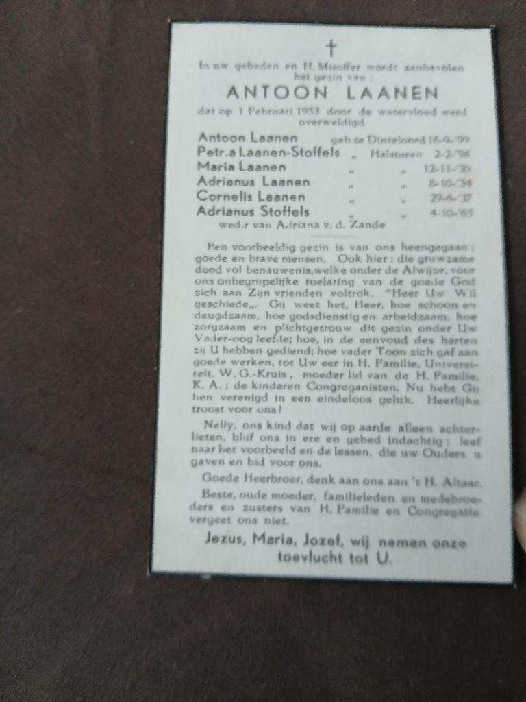 gans gezin verdronken watervloed 1 feb 1953, Verzenden