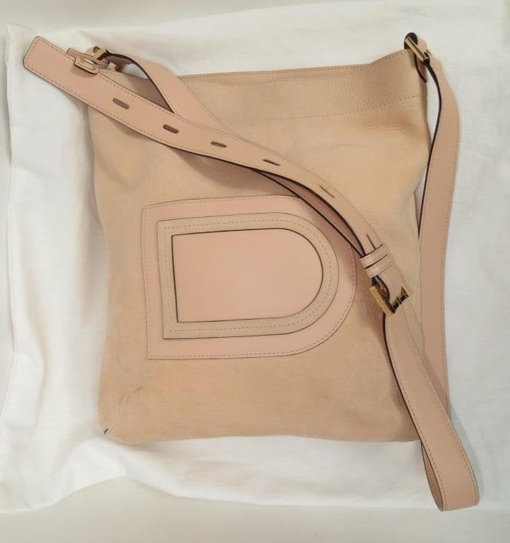 Sac à main Delvaux Louise Baudrier GM nubuck huile polo nude, Enlèvement ou Envoi, Utilisé, Beige, Sac à main