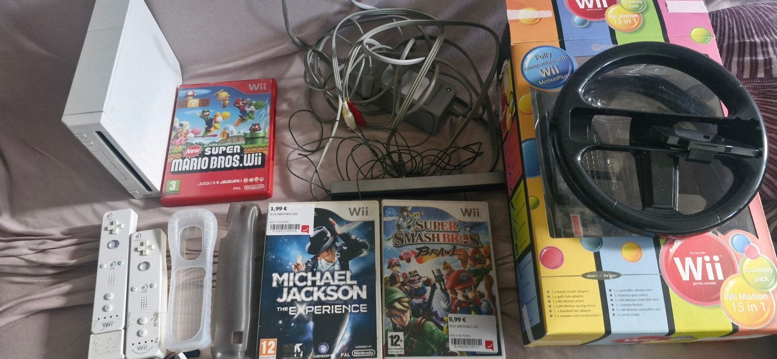 wii + 2 manettes + 15 accessoires + 3 meilleurs jeux, Enlèvement, Utilisé, Avec 2 manettes, Avec jeux