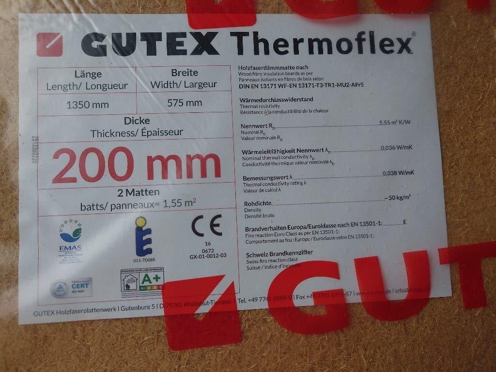 Laine de bois Gutex Thermoflex 200 mm, Isolation de toiture, Enlèvement, Autres matériaux, 12 cm ou plus