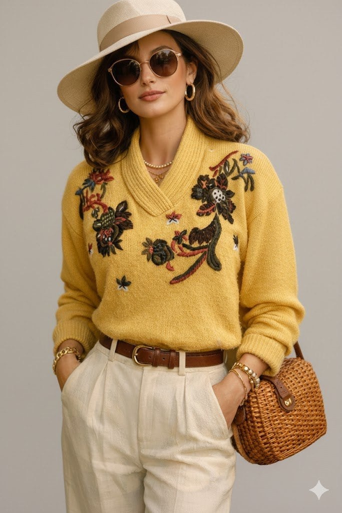 vintage trui met geborduurde print, Kleding | Dames, Ophalen of Verzenden