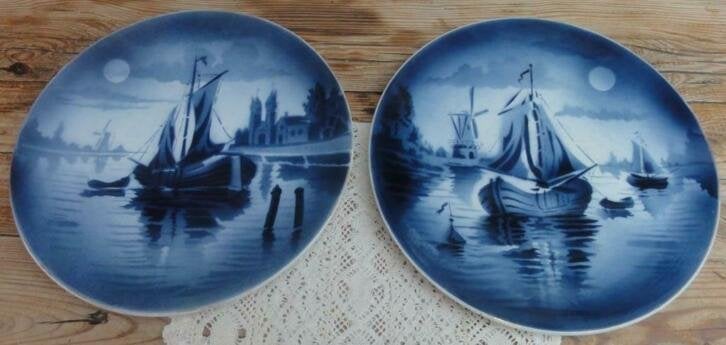 SALE 2 Blauwe Franse wandborden met zeilbootjes, St.Amand, Enlèvement ou Envoi