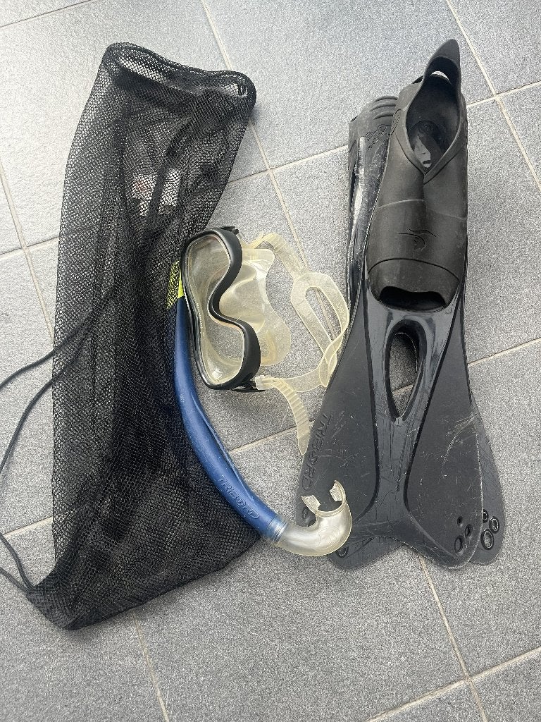 Zwemvinnen 41/42+bril+snorkel, Watersport en Boten, Ophalen, Gebruikt, Snorkel-accessoires