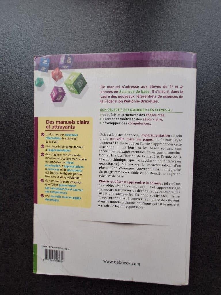 chimie 3e 4e - De Boeck, Livres, Chimie, Enlèvement, Utilisé, Secondaire