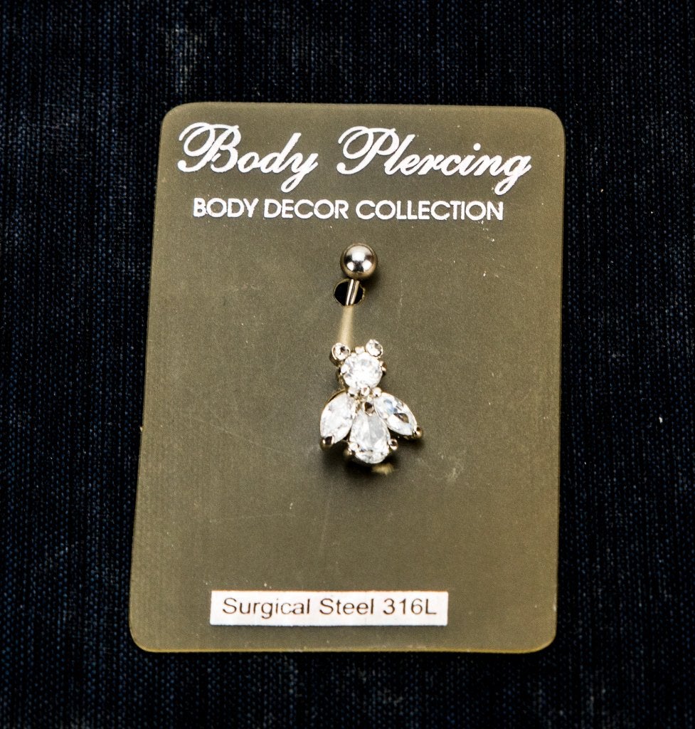 piercing witte steentjes, Handtassen en Accessoires, Piercings, Navelpiercing, Staal, Nieuw, Ophalen of Verzenden