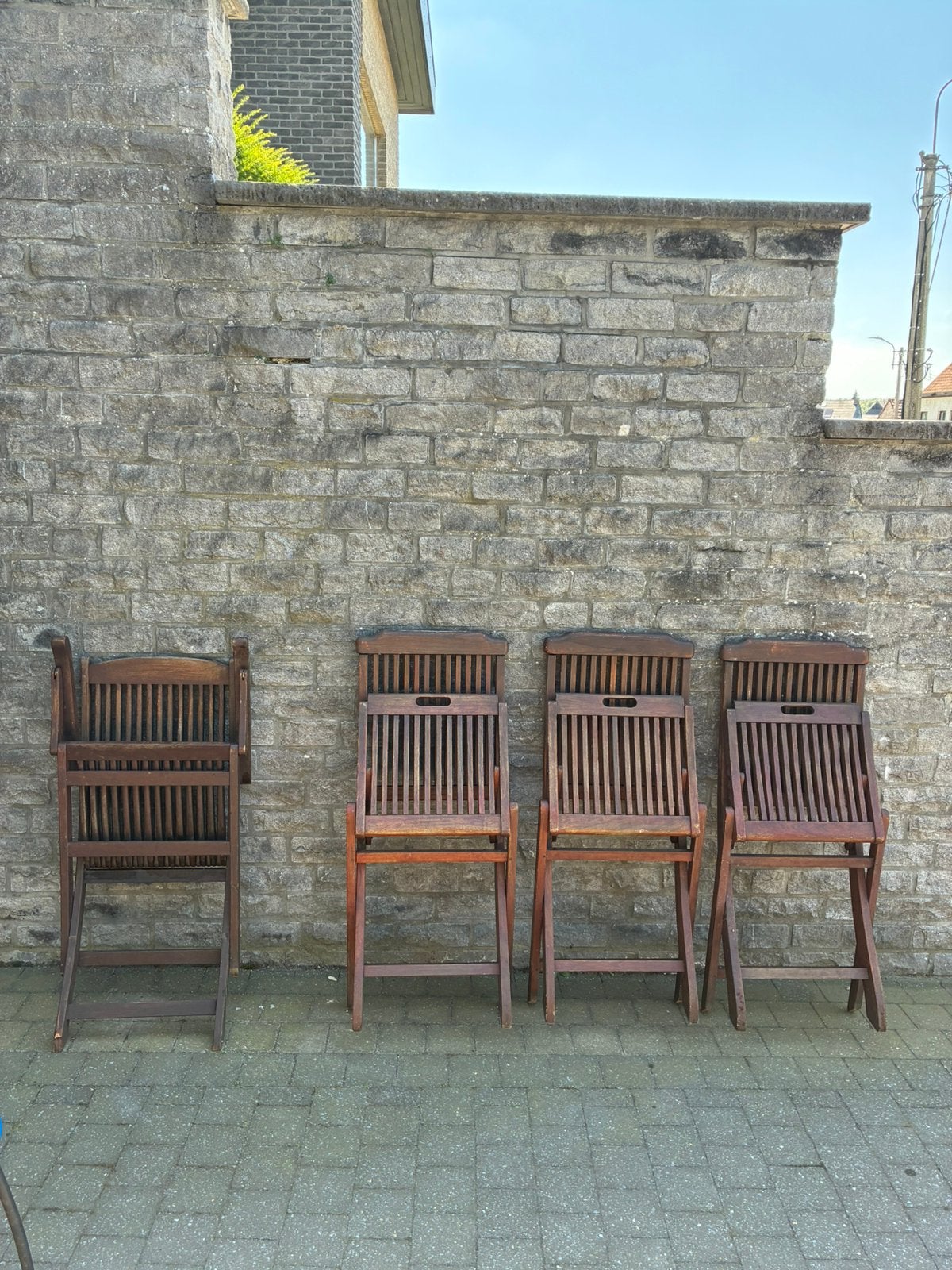 Set van 4 inklapbare teakhouten terrasstoelen, Ophalen, Gebruikt, Teakhout, Inklapbaar