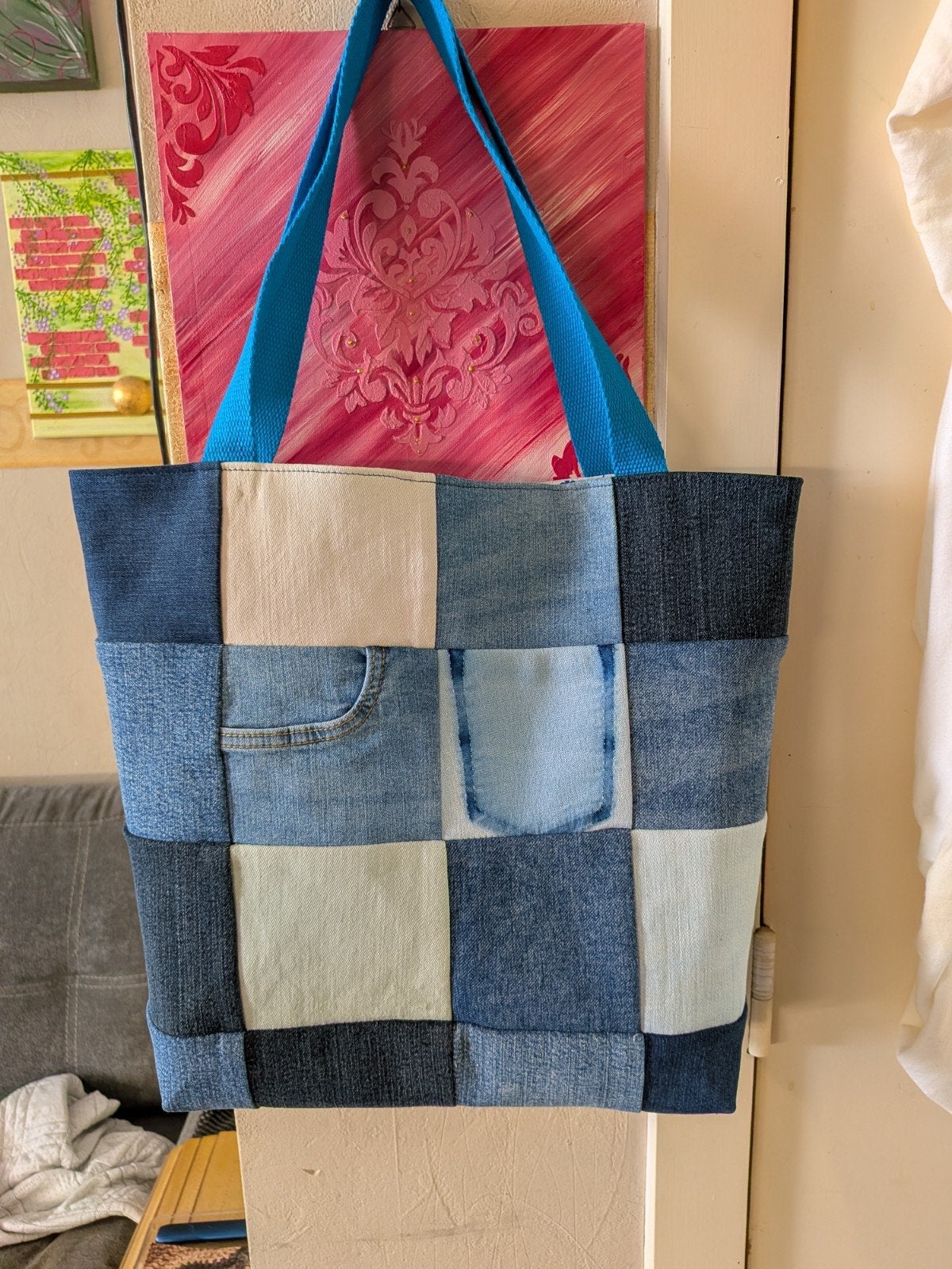 handmade totebag, Bijoux, Sacs & Beauté, Sacs | Sacs Femme, Enlèvement ou Envoi, Neuf, Bleu, Autres types