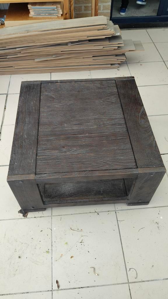 Robuuste Vierkante Salontafel (80x80) – Massief Mangohout –, Ophalen, Gebruikt, 50 tot 100 cm, Vierkant