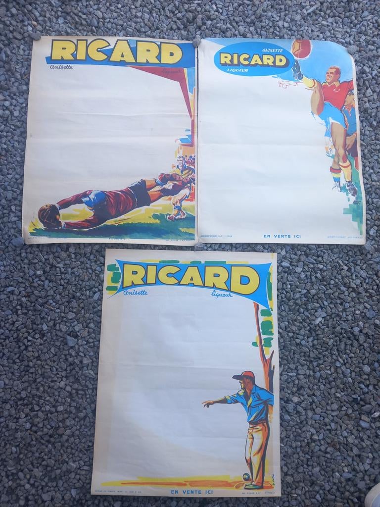 3 anciennes affiches pub Ricard, Enlèvement ou Envoi