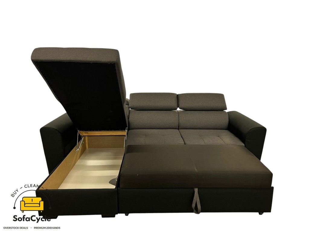Hoekzetel grijs-zwart met slaapfunctie, Huis en Inrichting, Nieuw, Stof, Zonnestraat 223-229, 9600 Ronse, België, Info@sofacycle.be
