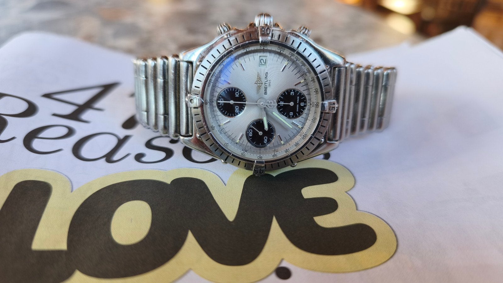 Breitling Panda chronomat A13047, Enlèvement ou Envoi, Breitling, Cuir, Acier