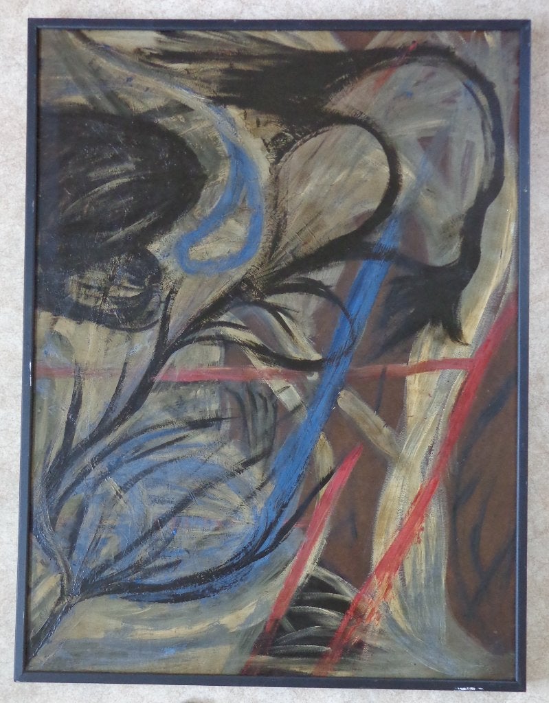 ONBEKEND / KLEURRIJKE ABSTRACTIE / OLIEVERF / 129x98cm KADER, Ophalen