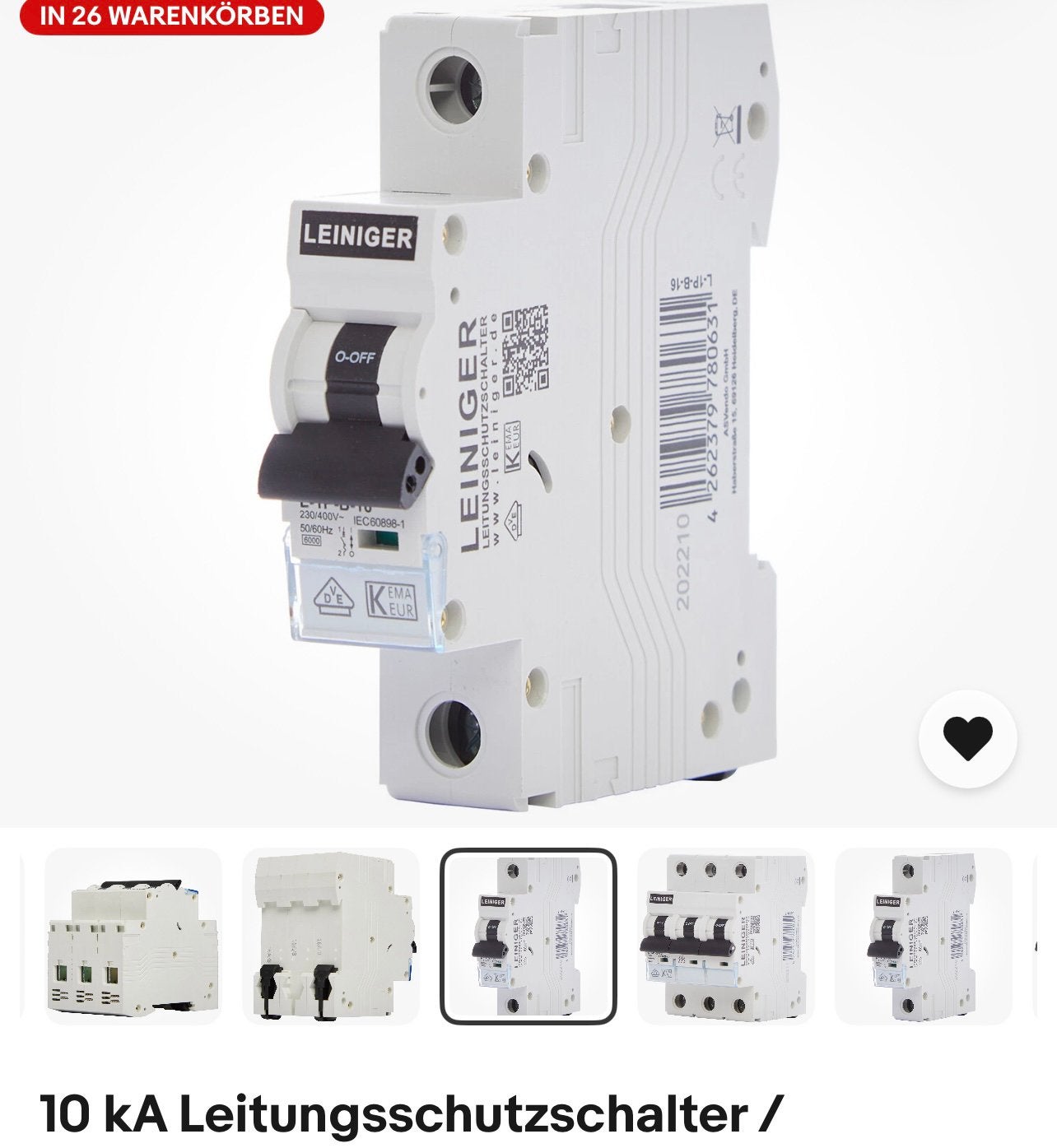Installatieautomaat / Automatische zekering - Leiniger 10kA", Doe-het-zelf en Bouw, Ophalen, Zo goed als nieuw, Installatieautomaat
