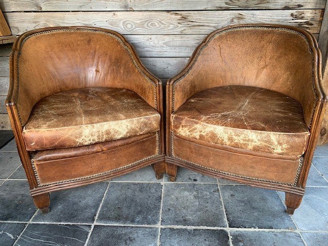 2 Art Deco-clubfauteuils, Enlèvement, Utilisé, Cuir