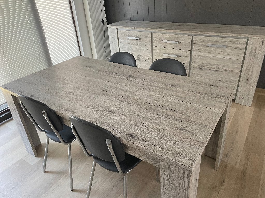 Tafel + 4 stoelen, Huis en Inrichting, Tafels | Eettafels, Ophalen, Gebruikt, 50 tot 100 cm, Vijf personen of meer