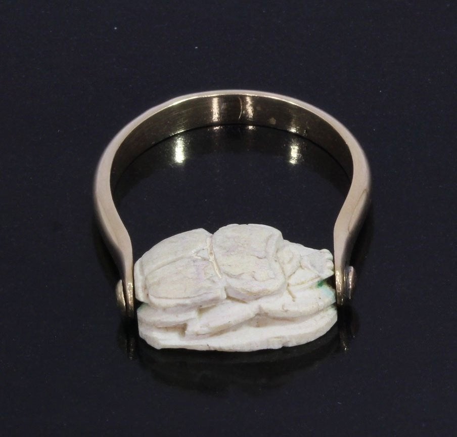Scarabee 14k gouden vintage ring dames heren hieroglyf, Ophalen of Verzenden, Zo goed als nieuw, Dame of Heer, Met edelsteen