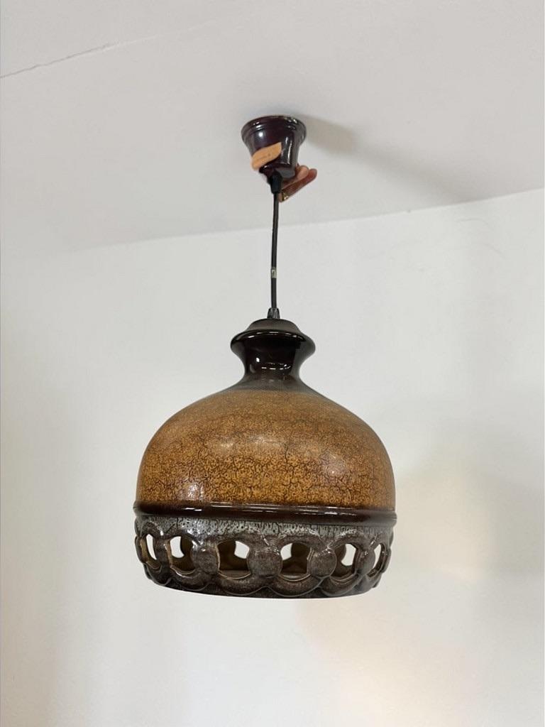 vintage fat lava keramieken bruine hanglamp / luster, Antiek en Kunst, Ophalen