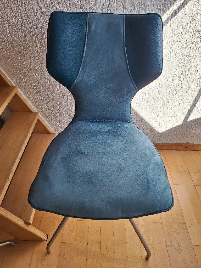 Set 6 stoelen/2 blauw-2 grijs-2 bruin/gratis op te halen, Huis en Inrichting, Ophalen, Gebruikt, Blauw, Stof