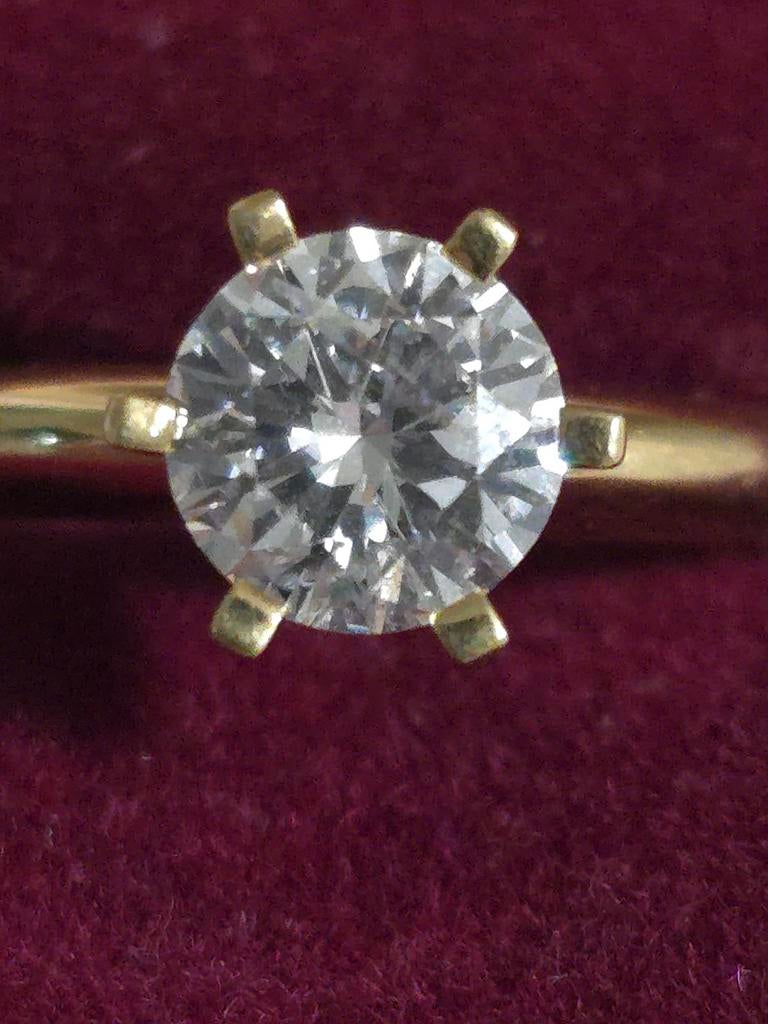Ring 18 K met diamant 1.25 karaat Met certificaat !, Bijoux, Sacs & Beauté, Bagues, Comme neuf, Femme, 17 à 18, Jaune, Or, Avec pierre précieuse
