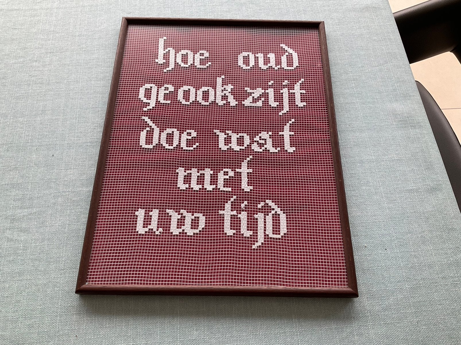 Geborduurd spreukenbord, Ophalen of Verzenden, Gebruikt, Geborduurd