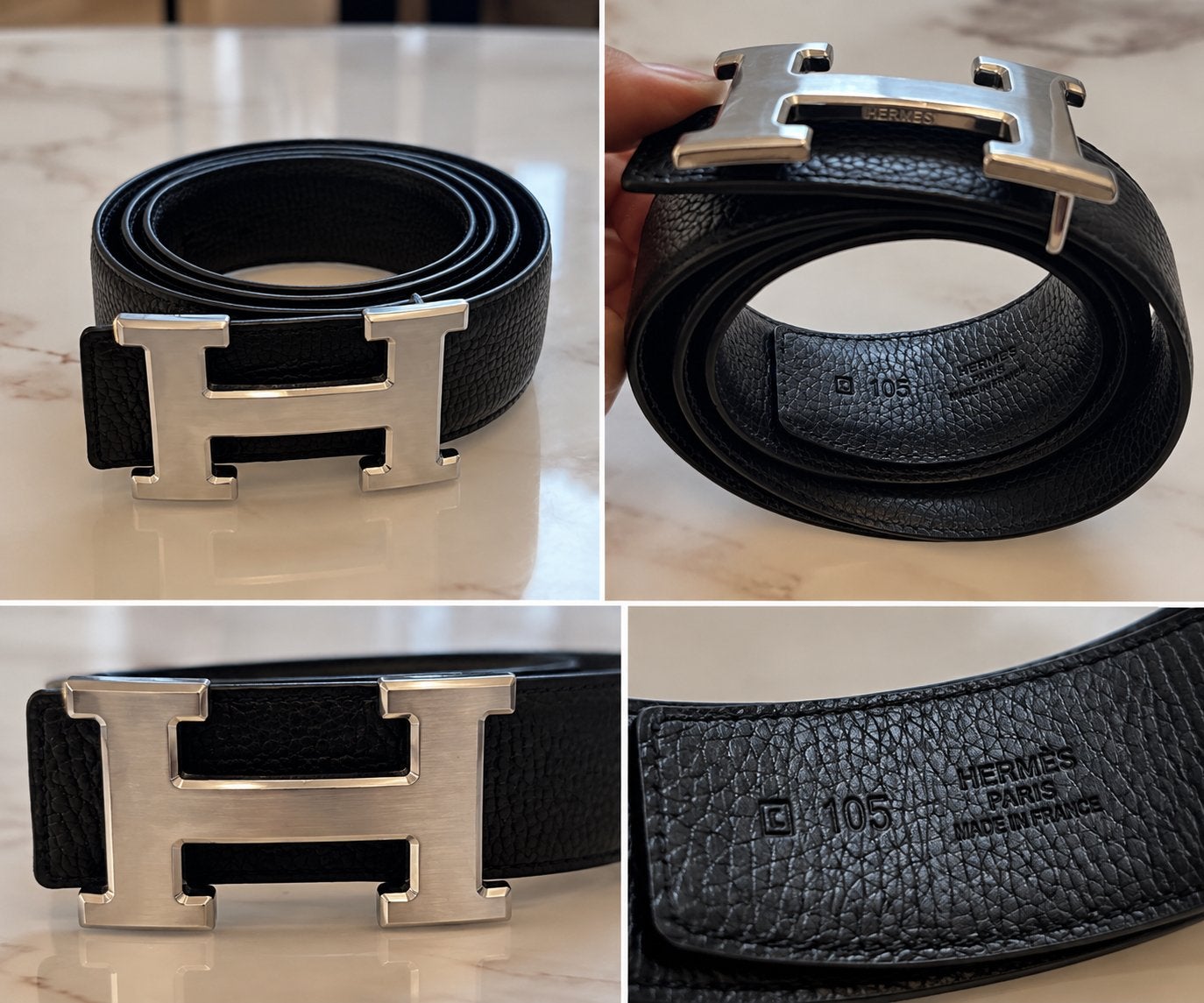 Ceinture Hermes - Cuir noir - Boucle H argentée - Taille 105, Vêtements | Hommes, Cuir véritable, 95 à 105 cm, Comme neuf, Enlèvement