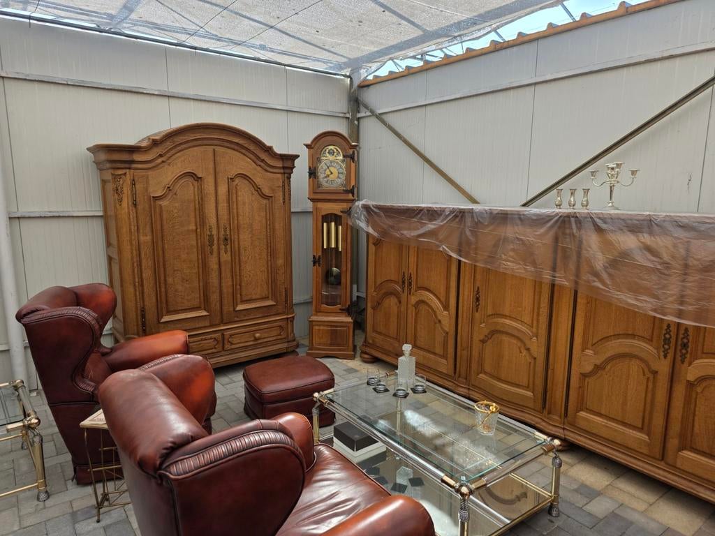 Complete landelijke eiken meubelset + lederen salon – karakt, Ophalen