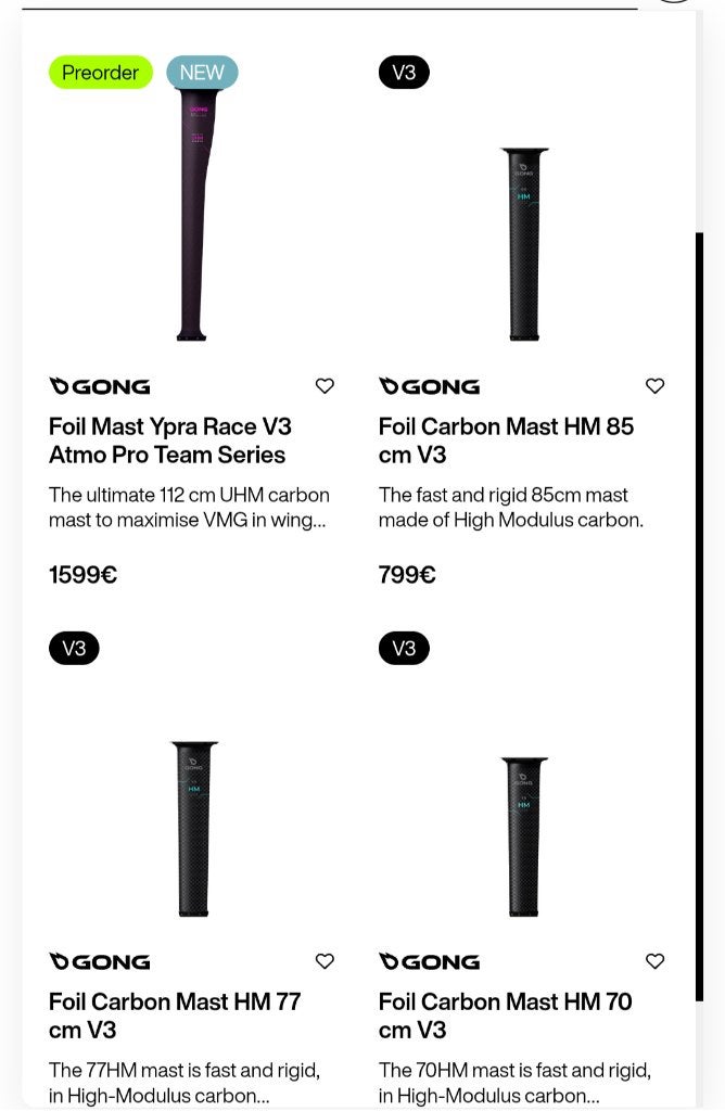 NOUVEAU mât Gong de votre choix avec une réduction de 15 %, Envoi, Neuf, Wingsurf hydroptère