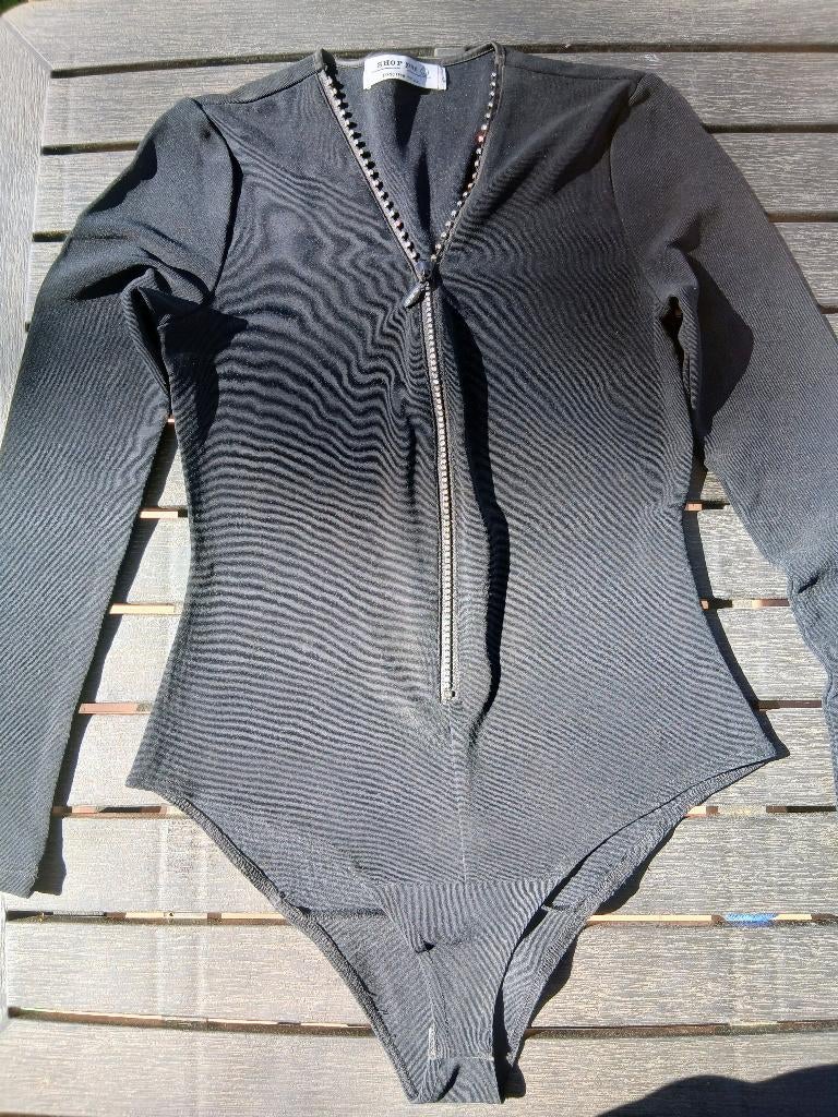 Zwarte sexy body met bling bling ritssluiting, Overige typen, Verzenden, Zwart, Maat 42/44 (L)