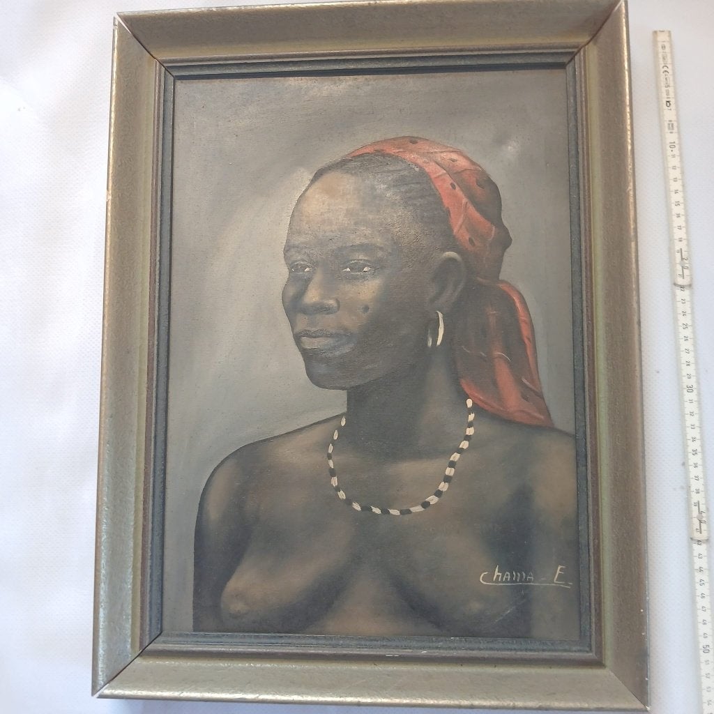 Tableaux portraits femme, homme Africains des années 50., Antiquités & Art, Tableau, Afrique, Autres matériaux, Signé