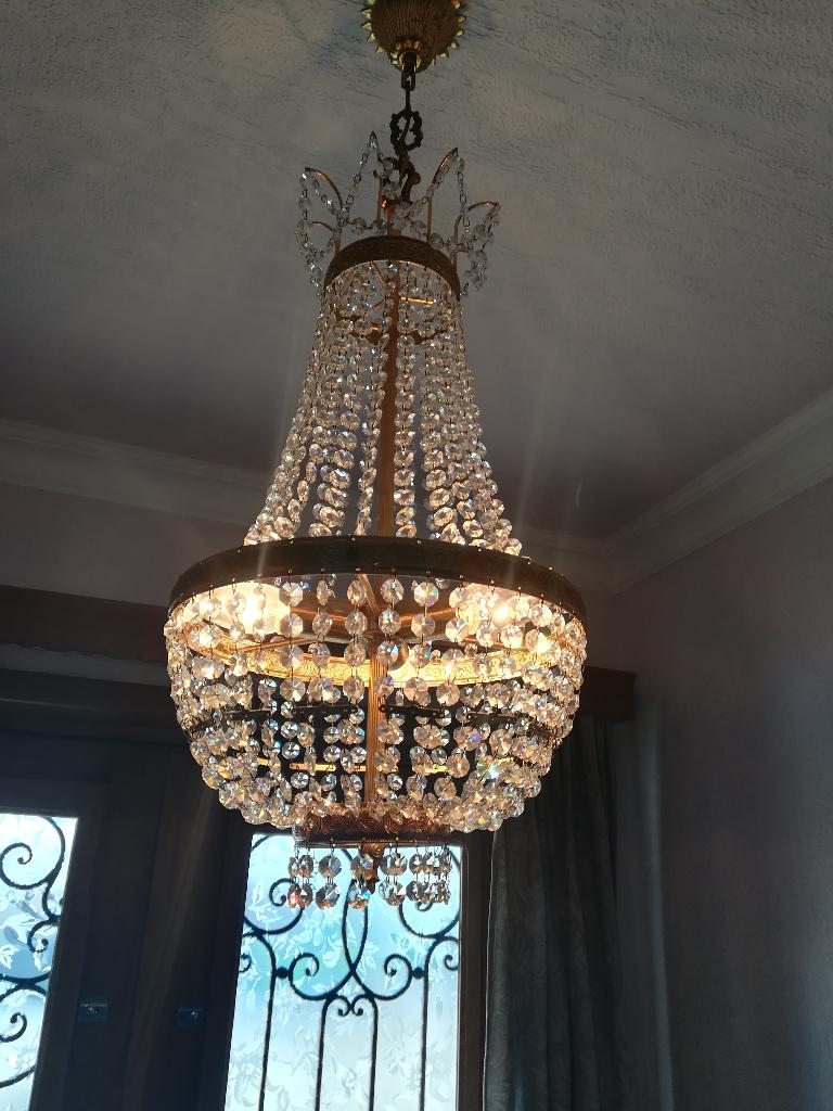 Vintage kristallen kroonluchter, Ophalen, Gebruikt, Glas, Vintage