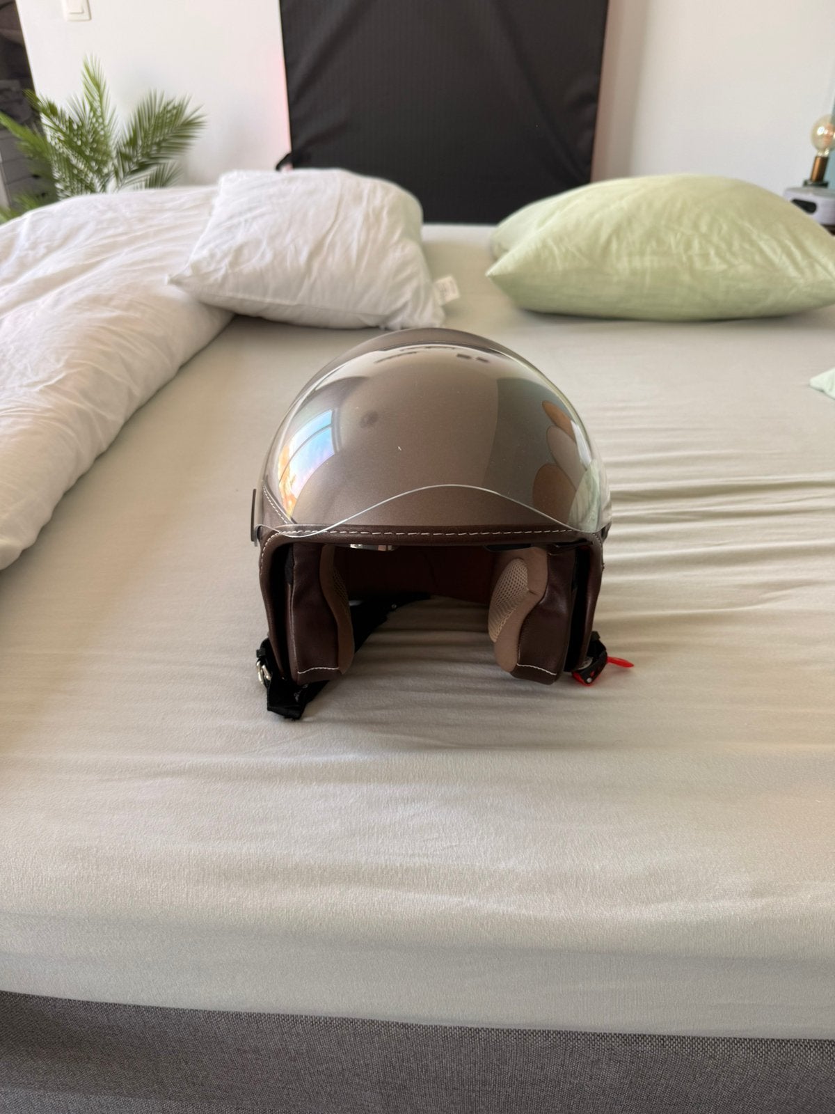 Scooter helm Bruin zo goed als nieuw, Ophalen, Zo goed als nieuw