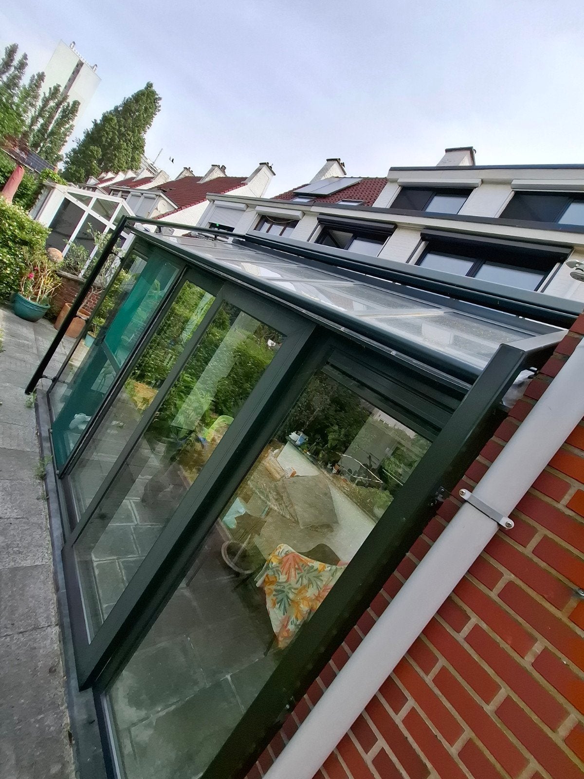 Veranda uitbouw / schuifraam / inclusief zonnewering, Bricolage & Construction, Aluminium, Enlèvement, Utilisé, Vitre comprise