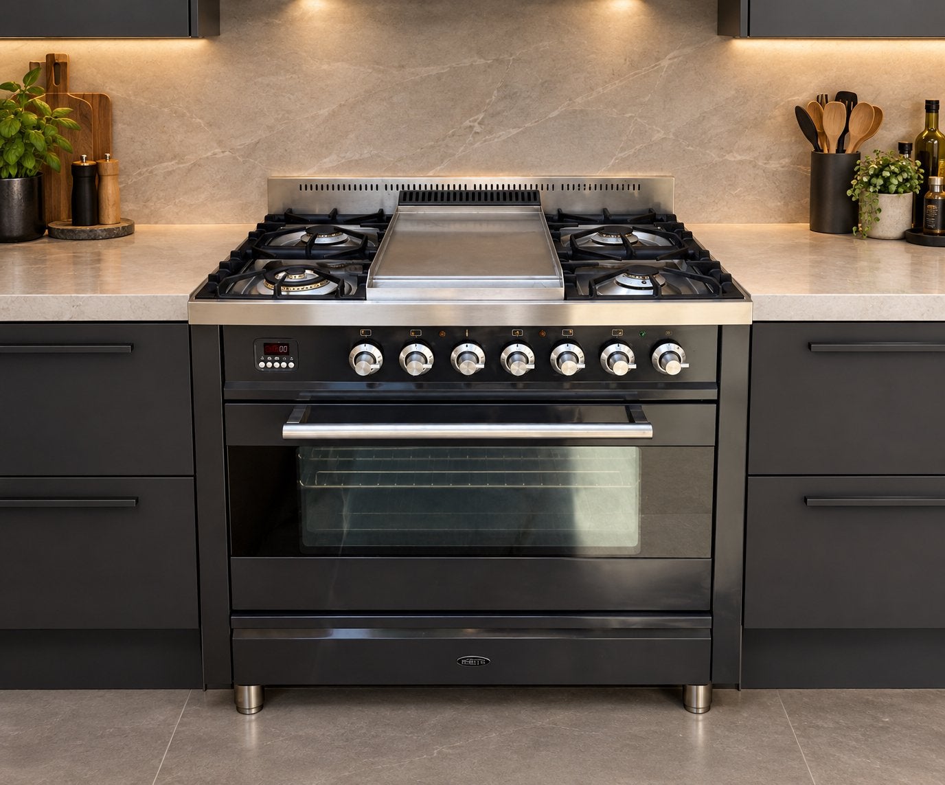 Boretti gasfornuis met fry-top bakplaat, Gebruikt, 60 cm of meer, Ophalen of Verzenden, Energieklasse A of zuiniger