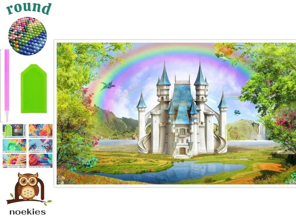 nr 2091 Diamond Painting kasteel 30x20cm (rond), Fantasie, Verzenden, Nieuw, Meerkleurig