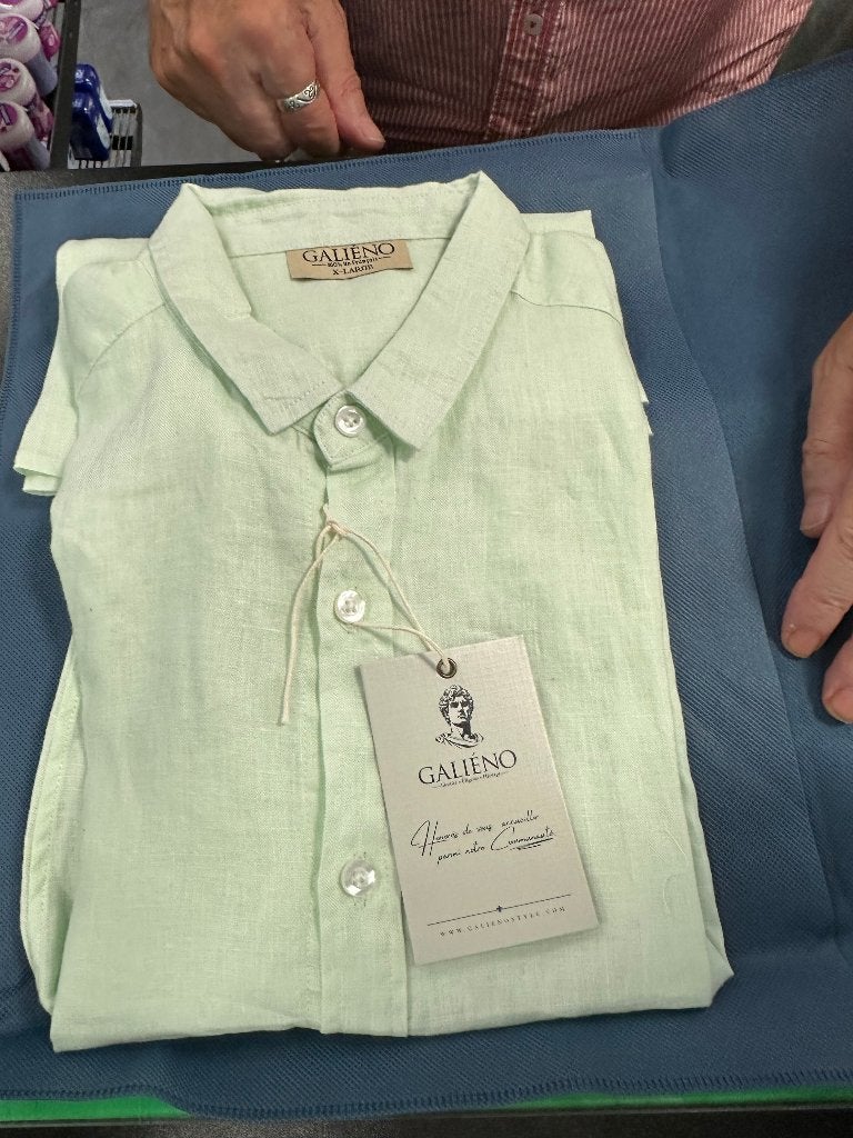 chemise verte menthe 100% lin  Galiéno  Taille  XL, Neuf, Taille 56/58 (XL), Galiéno, Vert