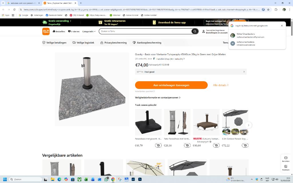 arduinen voet voor parasol, Ophalen, Zo goed als nieuw, Minder dan 1 meter