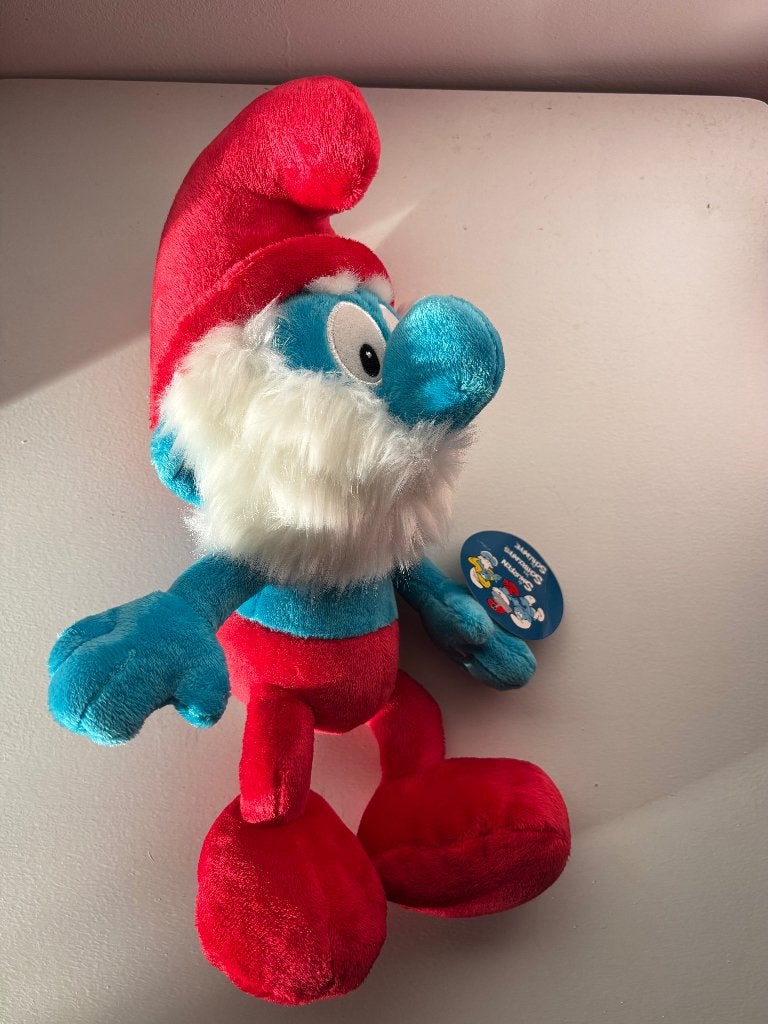 Peluche/poupée grand schtroumpf 30 cm, neuve avec étiquette, Neuf, Enlèvement ou Envoi, Avec étiquette, Moyen (20 à 80 cm)