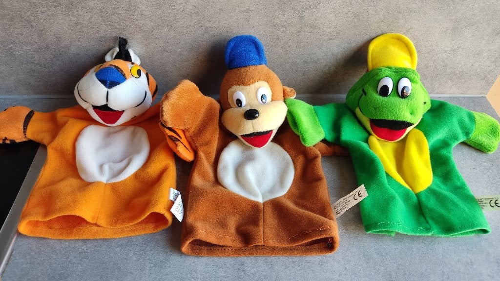 3 handpoppen kellogg's poppenkast, Ophalen of Verzenden, Gebruikt