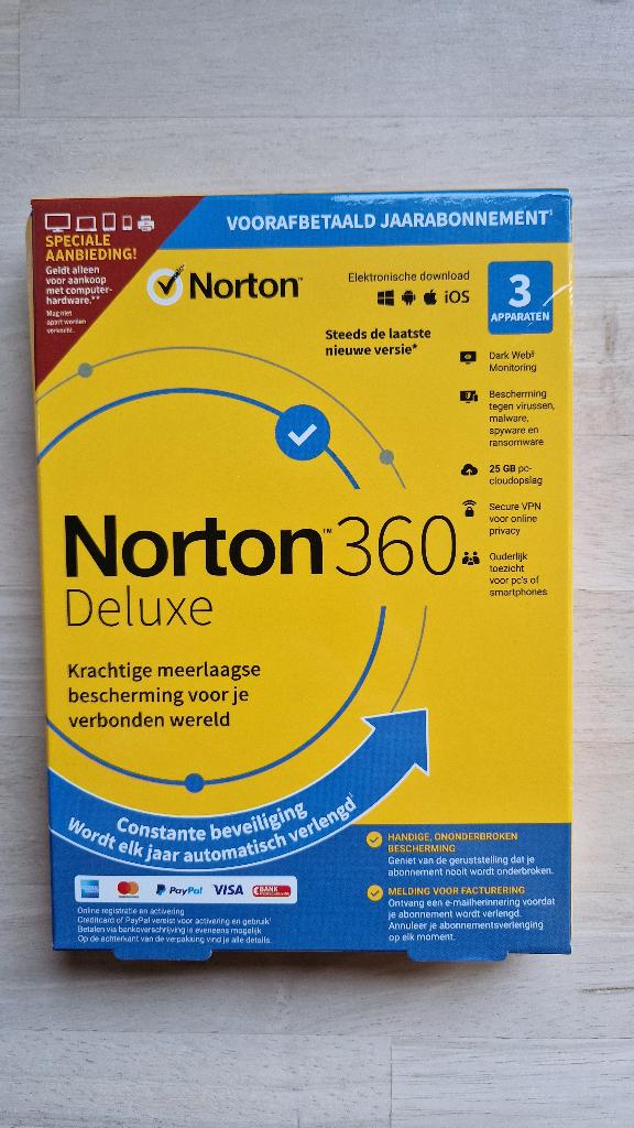 Norton 360 Deluxe - 3 apparaten, Computers en Software, Antivirus- en Beveiligingssoftware, Ophalen of Verzenden, Nieuw, Norton