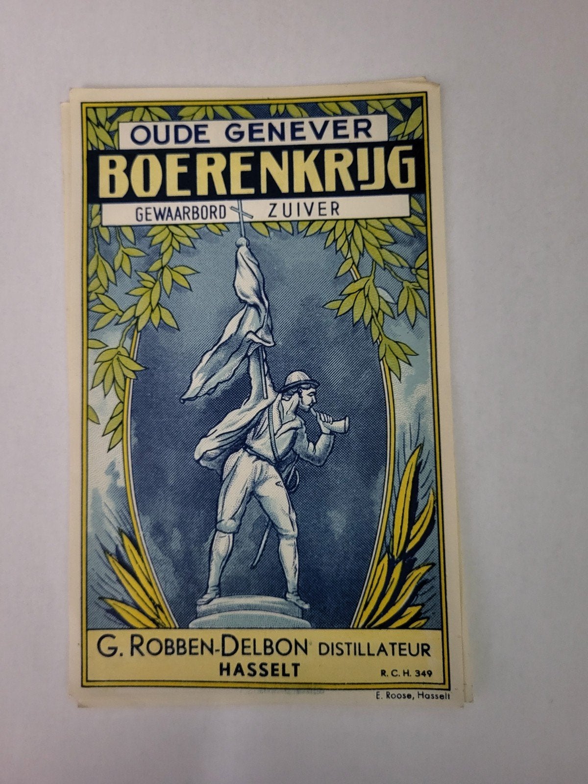 oud etiket Boerenkrijg jenever Hasselt, Verzamelen, Ophalen of Verzenden