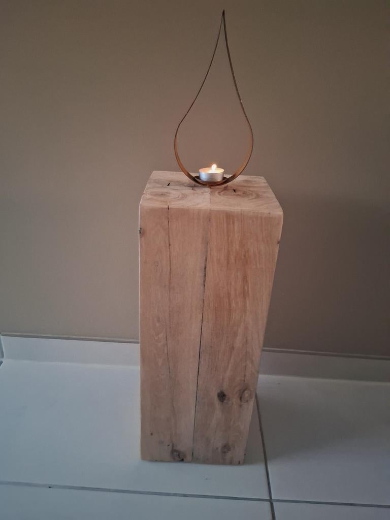 Eiken zuil  met  cortensstaal decoratie, Maison & Meubles, Enlèvement