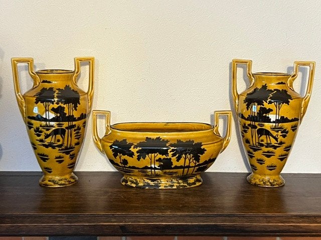Orchies Art Deco schouwgarnituur, afrikaans motief, Ophalen