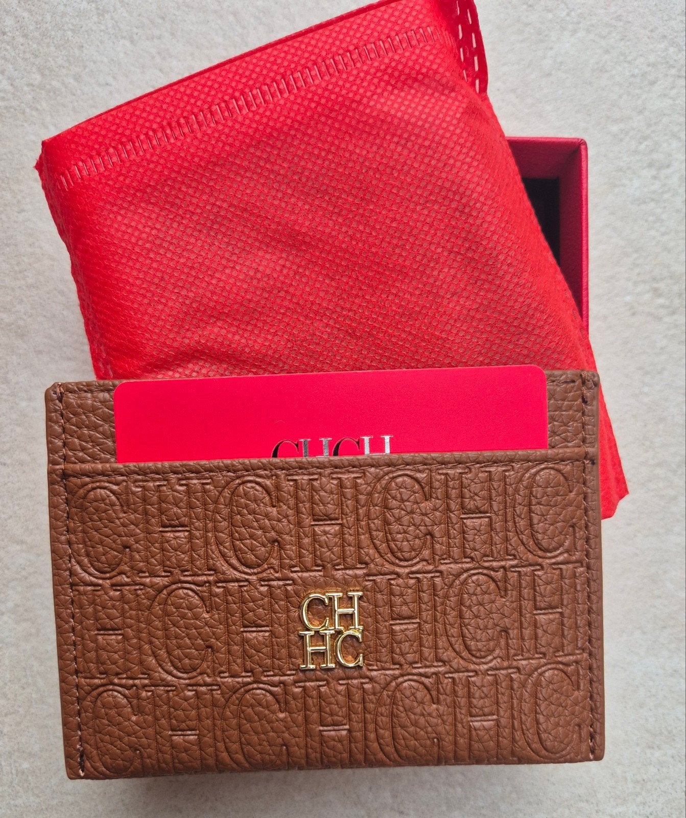 Porte-cartes CH Carolina Herrera marron cognac avec boîte et, Neuf, Autres marques, Cuir, Brun