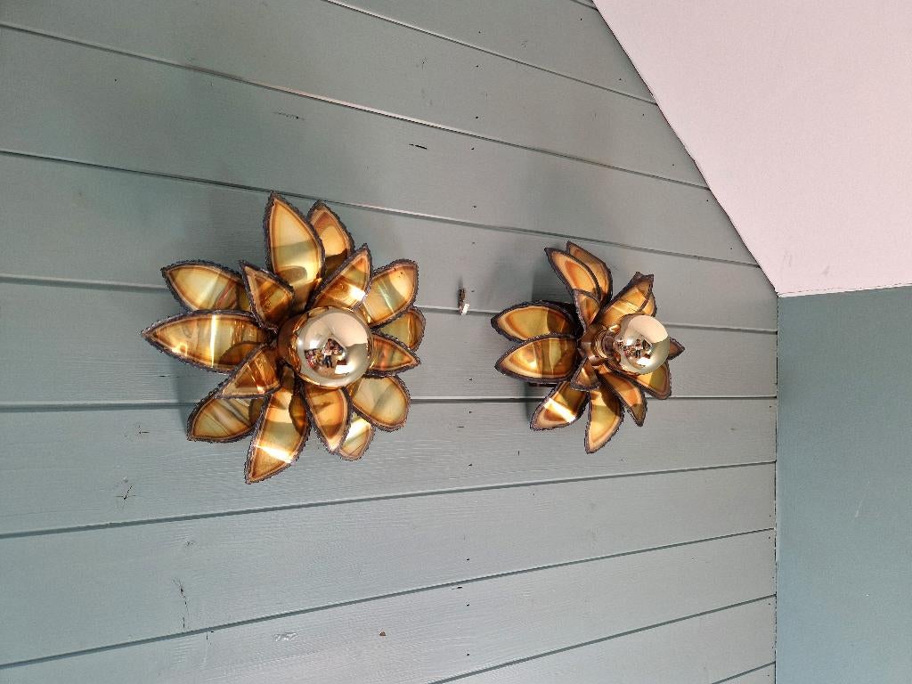 Paire d'appliques murales en laiton, Maison Jansen, 1970, Enlèvement ou Envoi